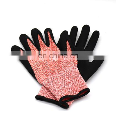 HY Most popular seamless HPPE level 5 cut resistant nitrile coated gloves