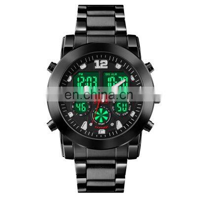 Luxury Skmei 1642 large dial 3 time stainless steel men wrist watch with LED backlight
