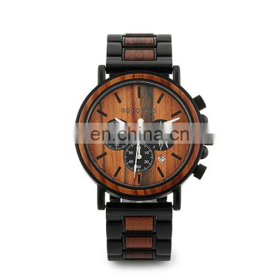 Hot Selling BOBO BIRD OEM Wood Watch Custom Logo Automatic Chronograph & Date Display Watches for Men