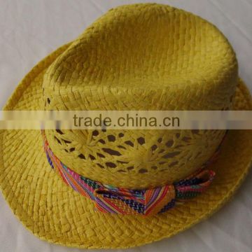 Natural Hand Weaving Black Paper Fdeora Hat For Ladies