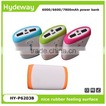 Nice rubber serface power bank 6000mAh/6600mAh/7800maH HOT selling in 2015