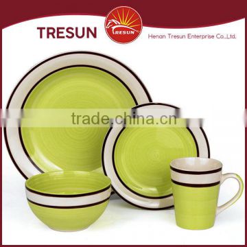 Simple wide color edge stoneware tableware made in China 16pcs ceramic dinnerware handpainted stoneware dinner set