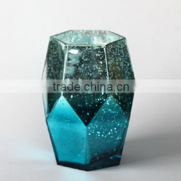 glass geometric mercury vase in blue