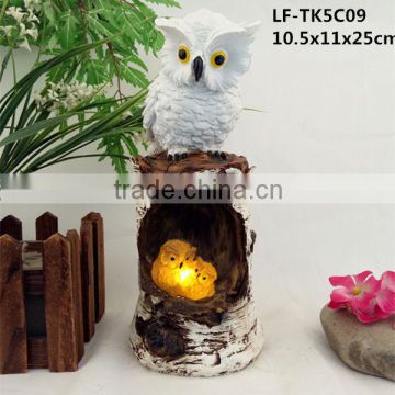Resin life size owl statues small solar lights home decor