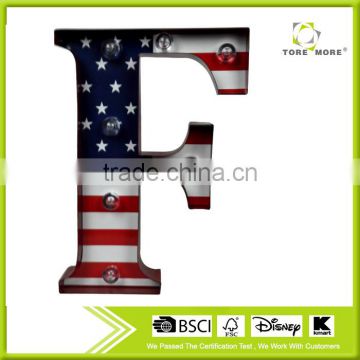Store More Metal Letter F Marquee Light With American Flag Print