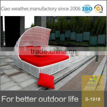 Rattan swimming pool sun lounger bed in furniture with red cushion