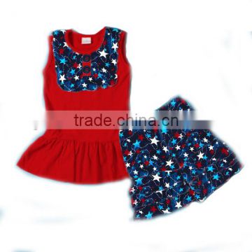 Yawoo Wholesale national day baby girls boutique outfits 4th of July tops and shorts stars print clothing set cheap fashion kids