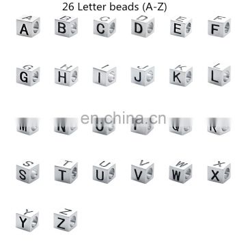 Professional manufacture 6 mm metal slider beads high quanlity metal alphabet 26 letter beads