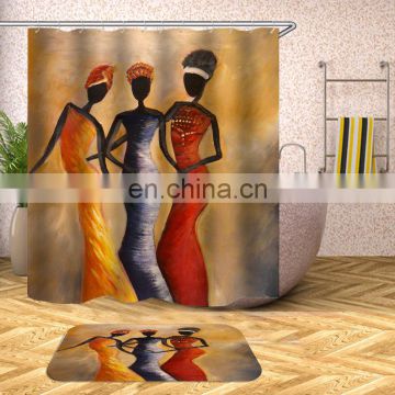 Black Woman Shower Curtain With Hook, African American Products Sell African Women Shower Curtain With Mat Set