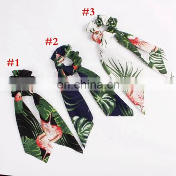 2019 Flamingo flower prints hair scarf elastic boho streamers bowknots metal holder elastic hair bands women scrunchies for hair