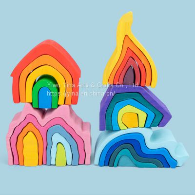 Preschool Educational Kids Wooden Rainbow, Solid Wood Color Game Tool Children Baby Toys, Safe Nontoxic ECO-Friendly Toy