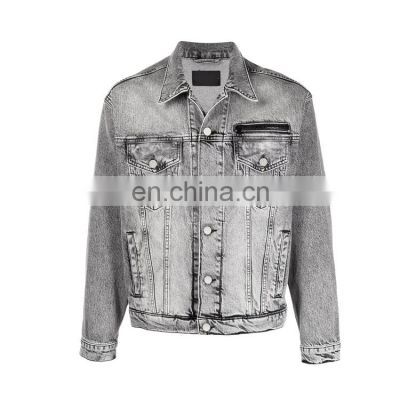 YIHAO wholesale OEM custom logo button grey unisex denim jacket