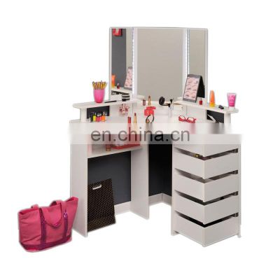 2020 New Design Corner Dressing Table with Drawers  LED Mirror Room Dresser