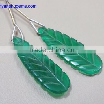Green Onyx 12*35 Long Pear with carving, Pair 100% Natural gemstones AAA Quality product Hand made in India