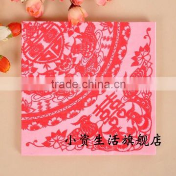 Red Chinese Style Printed 100% Virgin Wood Pulp Napkin Tissue for Wedding Decoration