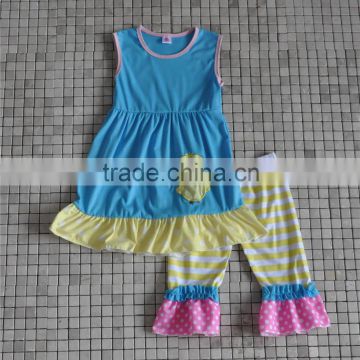 spring wear stripes ruffled western kids chick embroidery easter outfits