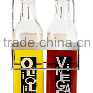 TW490K6 2pcs glass oil and vinegar bottle with printing with metal rack