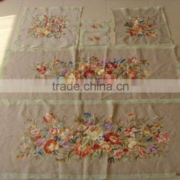 beige artificial silk embroidery flower imitate handmade aubusson sofa cover set