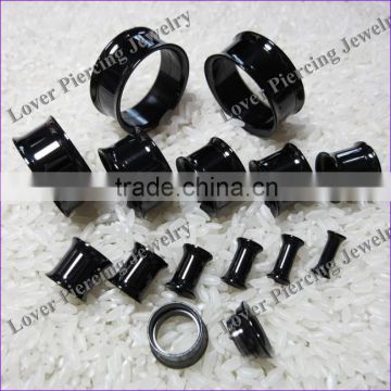 Black Anodized High Polish Stainless Steel Ear Gauges Tunnel Plugs [SS-F364]