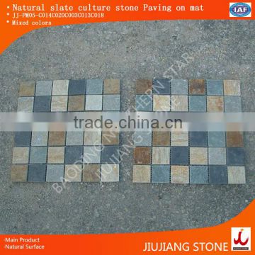Interlocking flagstone landscaping paving on mat flooring tiles
