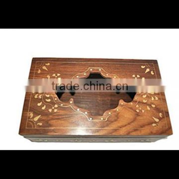 Tabletop decoration crafts artistical style customized wooden tissue box wholesale