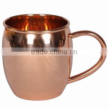 BPA FREE SMOOTH MOSCOW MULE BARREL SHAPE SOLID COPPER MUGS WITH PURE COPPER HANDLE, FDA APPROVED