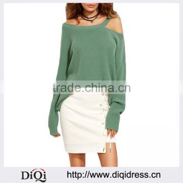 Sexy Knitted Pullover Sweater Women Long Sleeve Asymmetric Cold Shoulder Long Sweater