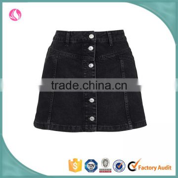 Wholesale cheap washed button open front denim skirts for women