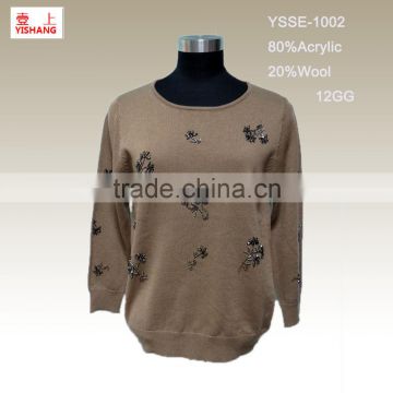 Hand embroidery flowers sweater80%Acrylic 20%Wool fashion lady sweater