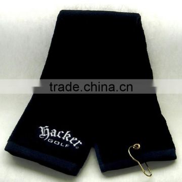 black cotton logo embroidery golf towel