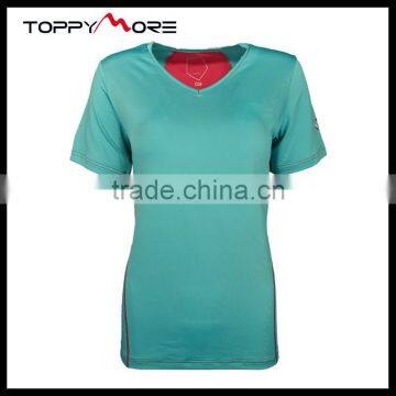 T092-1643G Short Sleeve V-Neck Polyester/Spandex Women's Sport T-shirt
