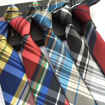 Handmade Blue Polyester Woven Necktie Self-tipping Standard Length