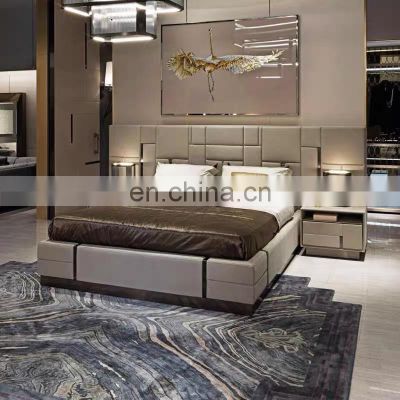 New customized genuine leather double beds solid wood beds king size beds room furniture sets