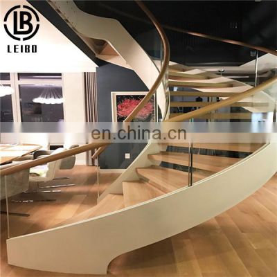 Safety Steel Structure Staircase of Curved  Staircase with Stainless Steel Staircase Railings
