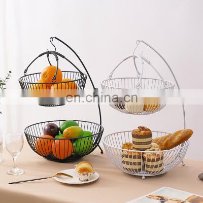 Professional Creative Decorative Display Storage Vegetables Wire 2 Tier Hanging Metal Fruit Basket