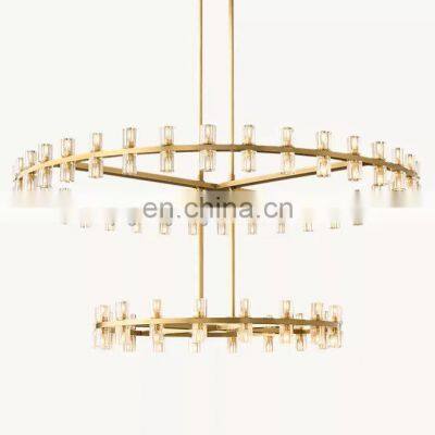 High ceiling chandelier modern luxury large duplex living room K9 crystal ring pendant light chandeliers