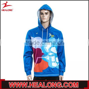 submation printing comfortable hand feeling top blue polyester hoodie customized