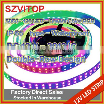 sv 12V LED 5050 120 led Dream Color Strip type Waterproof IP66 2912 IC RGB Dream Color Pixel Strip Double-Row Design PCB