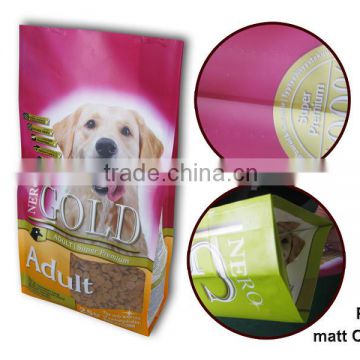 matte quad-seal plastic dog food packaging bag with side gusset