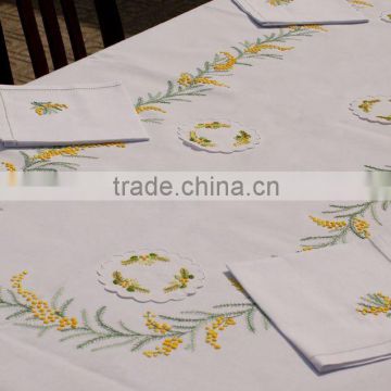 Hand Embroidered Mimosa Design Table Set.
