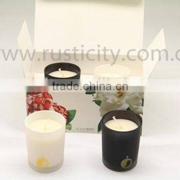 Good quality soy candle in white and black frosted glass jar