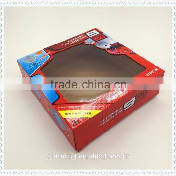 Custom color printed corrugated paper packing with plastic window for toys for free sample