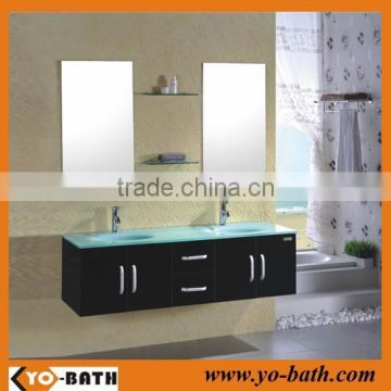solid wood double basin bathroom vanity glass vanity top