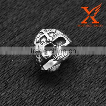 In Stock Stainless Steel Vintage Gothic Cross Silver Skull Ring