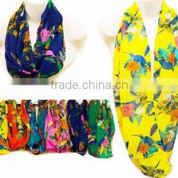 Wholesale Floral Printed Bright Color Infinity Scarves Scarf