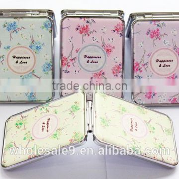 Pu leather cosmetic mirror with flowers