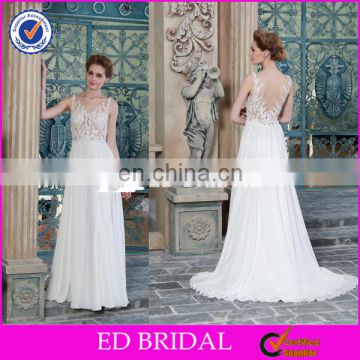 CE1498 Sexy A-Line Beaded Chiffon See Through Corset Lace Bodice Wedding Dress