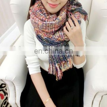 Pink Tone Preppy Style Oversize Faux Wool Scarves Oblong Mixed Colors Tassels Cape Women Fashion Scarf