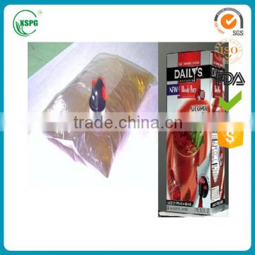 Juice/water/wine laminated plastic bag in box with valve