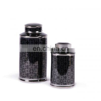 Luxury Stripe Geometric Arched Design black  Vase Ceramic Jar  Decoration For Table